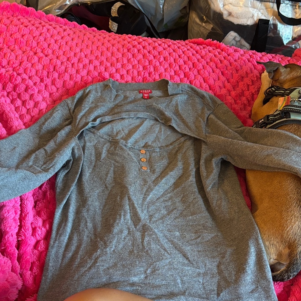 Guess Gray Sweater with Button Accents